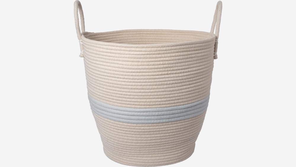 Panier de rangement en coton - 45 x 40 cm - Rayures bleu clair