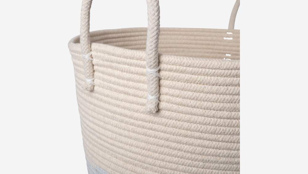 Panier de rangement en coton - 45 x 40 cm - Rayures bleu clair