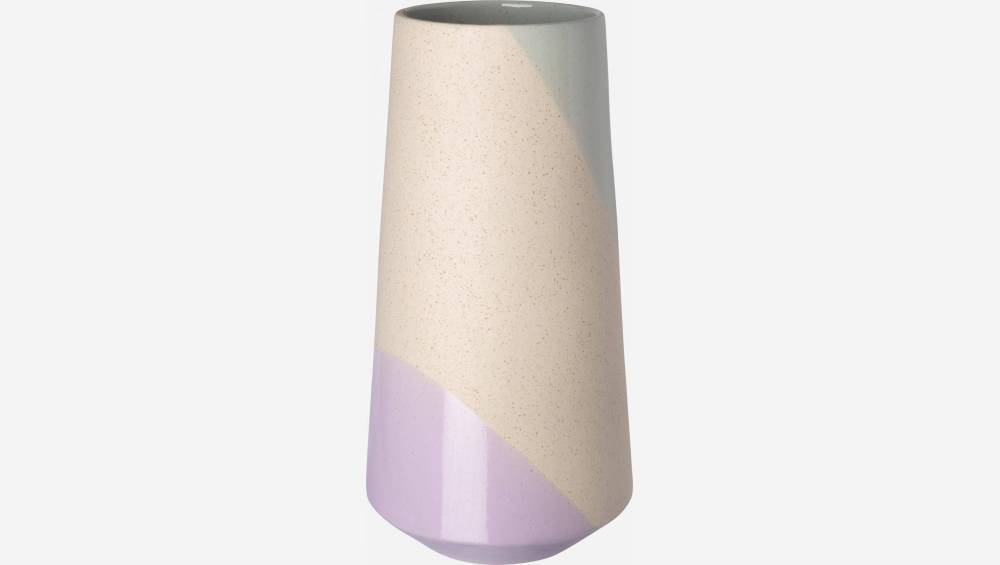 Vase en grès - 15 x 33 cm - Vert, beige et violet