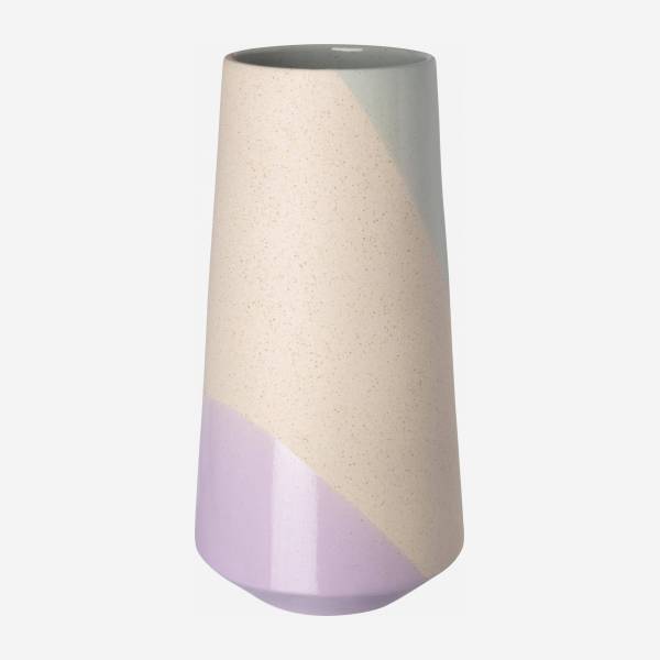 Vase en grès - 15 x 33 cm - Vert, beige et violet