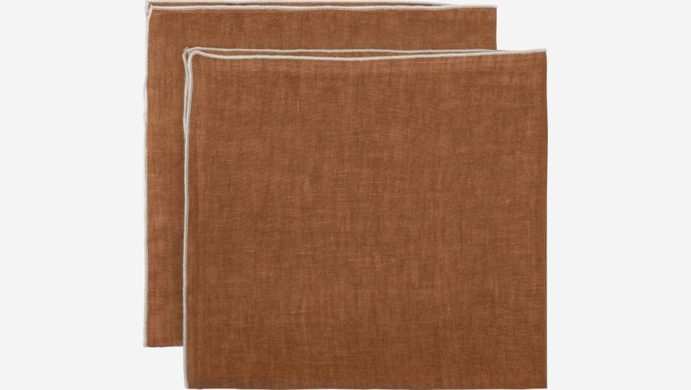 Lot de 2 serviettes de table en lin - 45 x 45 - Marron caramel