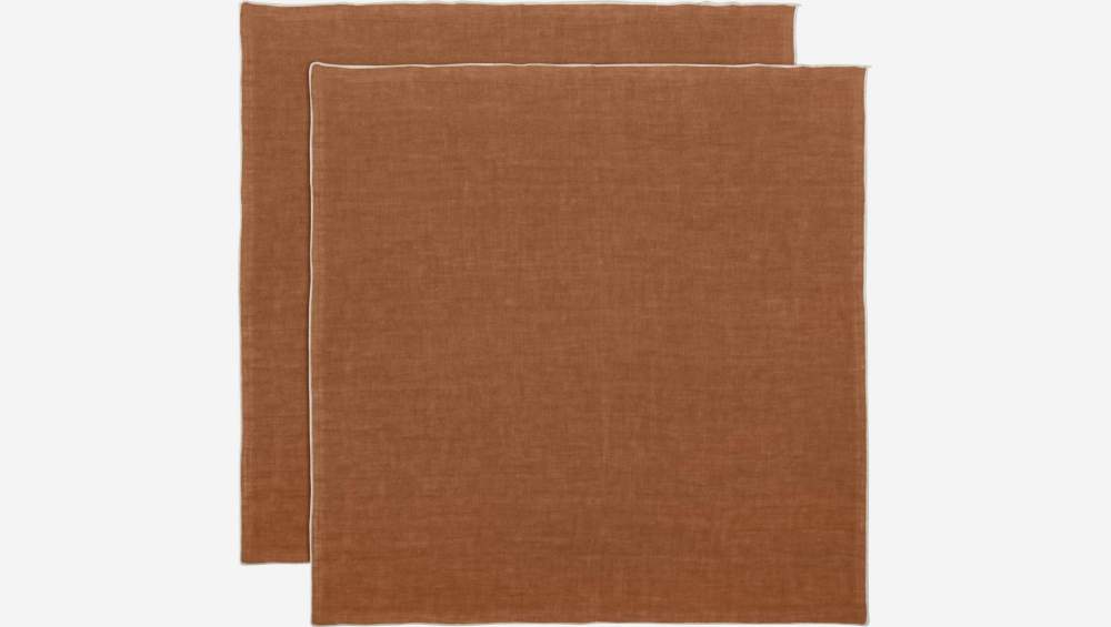 Lot de 2 serviettes de table en lin - 45 x 45 - Marron caramel