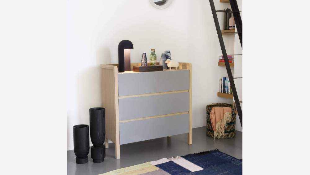 Commode en chêne et bois laqué - Naturel et gris - Design by Chloé Le Cam