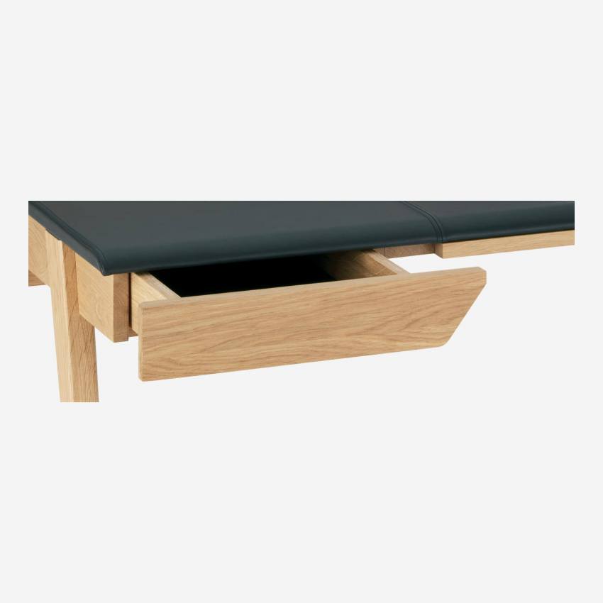 Bureau en chêne et cuir brun - 103 cm