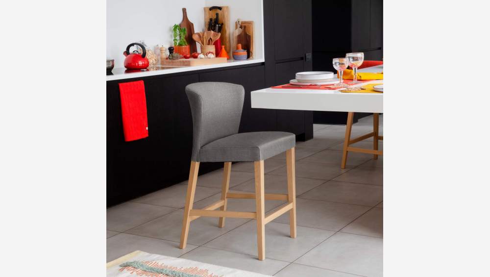 Chaise mi-haute de bar en tissu - Gris