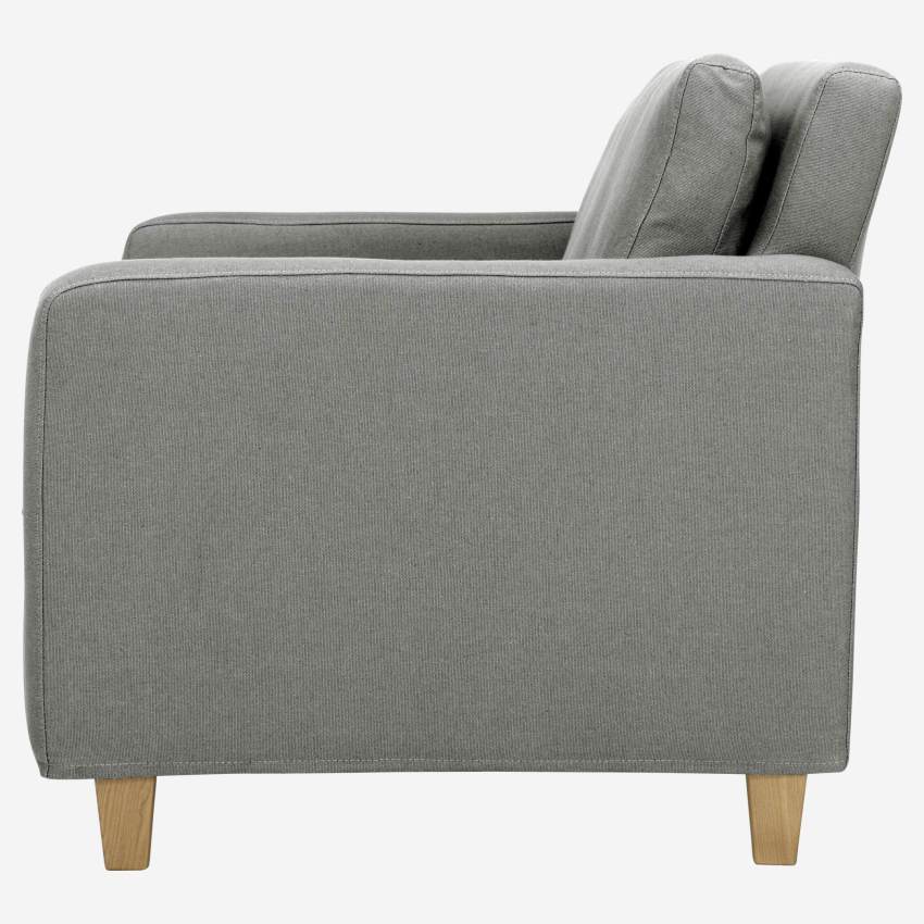 Canapé compact en tissu italien - Gris perle - Pieds chêne