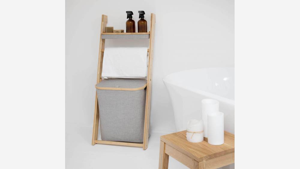 Etagère de salle de bain avec rangements en bambou - Gris chiné