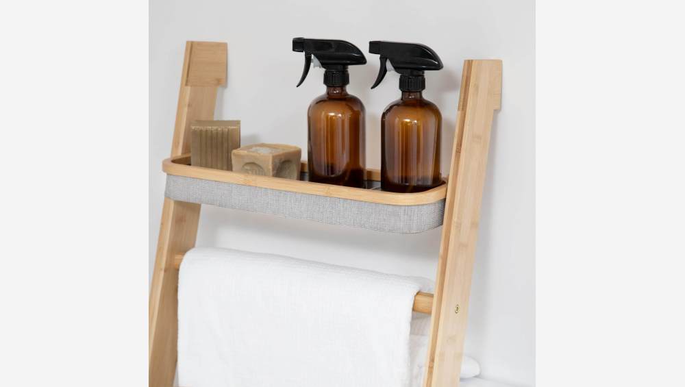 Etagère de salle de bain avec rangements en bambou - Gris chiné