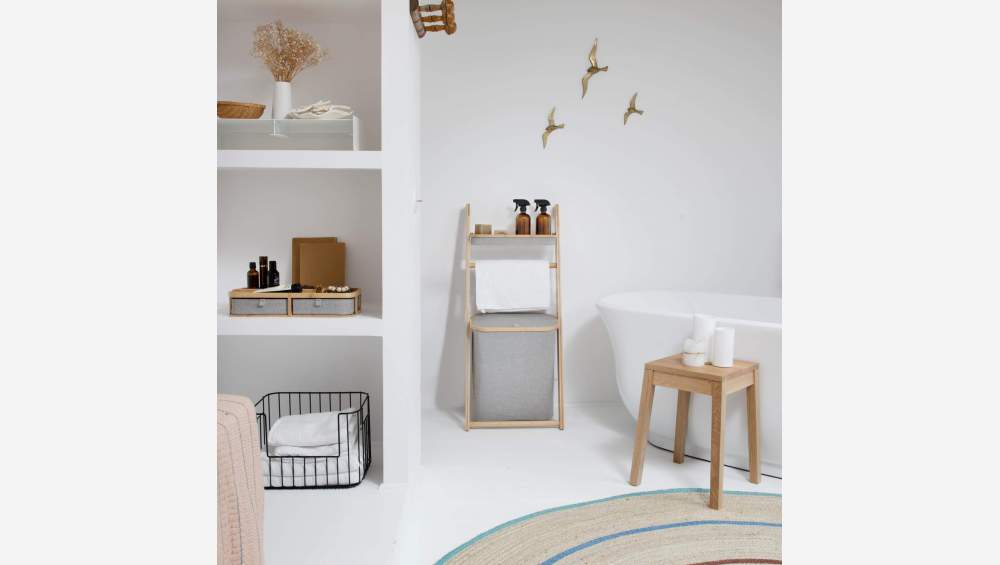 Etagère de salle de bain avec rangements en bambou - Gris chiné