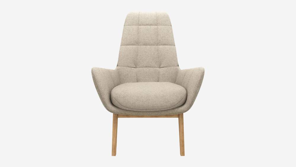 Fauteuil en tissu Lucca - Blanc mastic - Pieds chêne