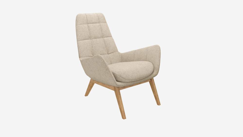 Fauteuil en tissu Lucca - Blanc mastic - Pieds chêne