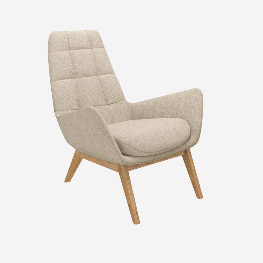 Fauteuil en tissu Lucca - Blanc mastic - Pieds chêne