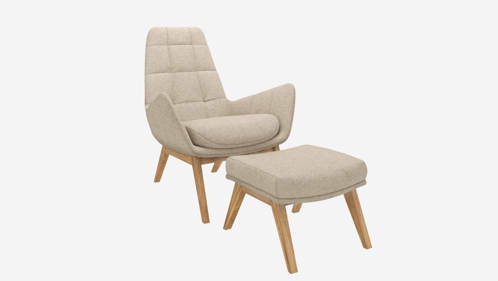 Fauteuil en tissu Lucca - Blanc mastic - Pieds chêne