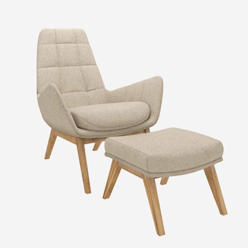 Fauteuil en tissu Lucca - Blanc mastic - Pieds chêne