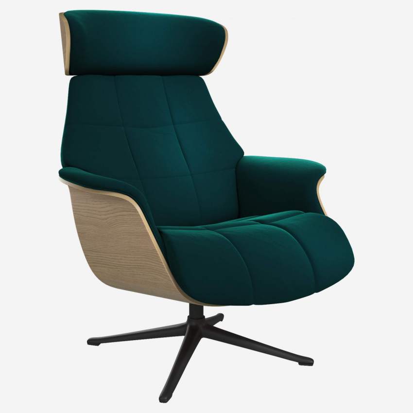 Fauteuil en chêne et velours - Vert émeraude - Pied noir