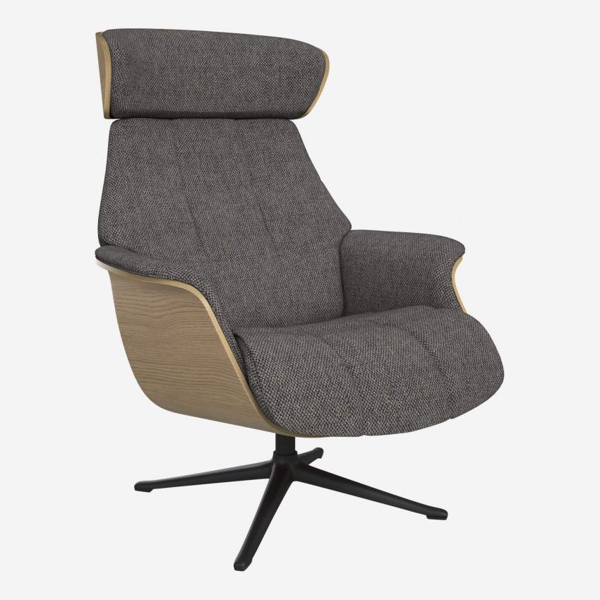 Fauteuil en chêne et tissu Bellagio - Gris nocturne - Pied noir