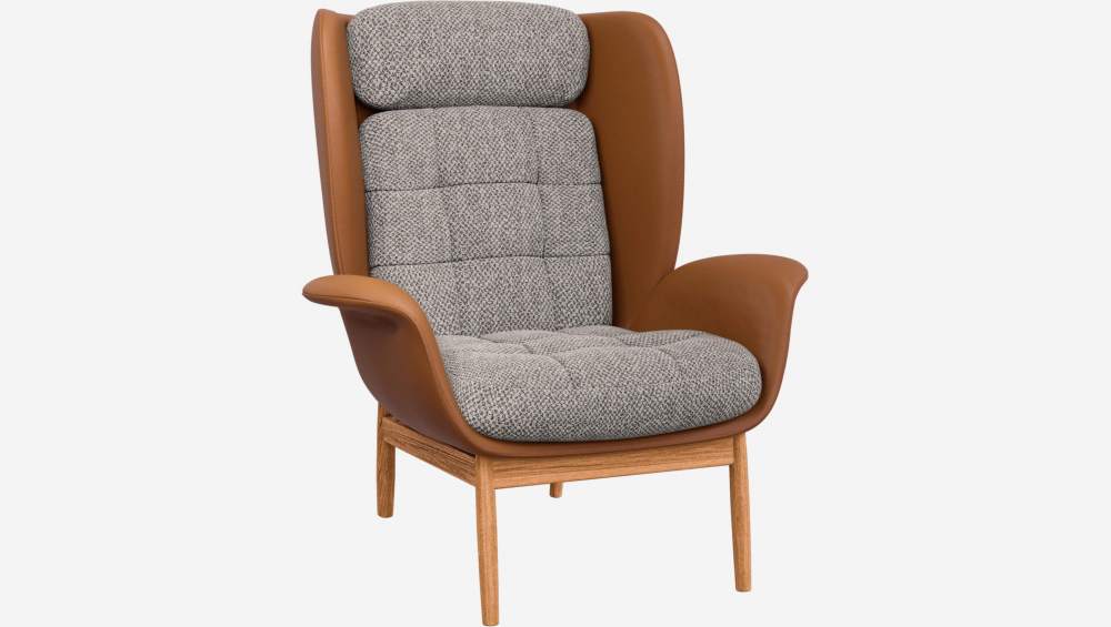 Fauteuil en cuir Savoy cognac et tissu Bellagio - Gris nocturne 