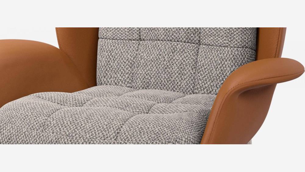 Fauteuil en cuir Savoy cognac et tissu Bellagio - Gris nocturne 