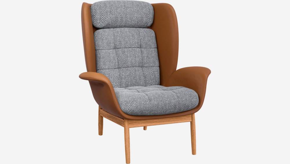 Fauteuil en cuir Savoy cognac et tissu Bellagio - Bleu céleste 