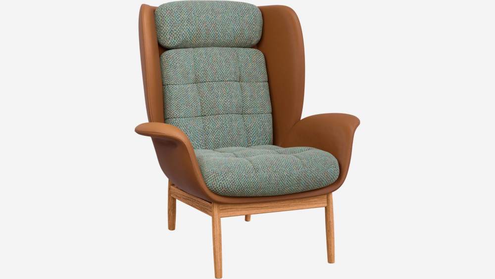 Fauteuil en cuir Savoy cognac et tissu Bellagio - Vert lagon 