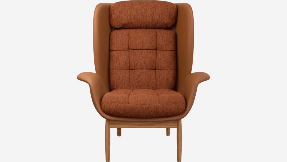 Fauteuil en cuir Savoy cognac et tissu Copparo - Orange rouille 