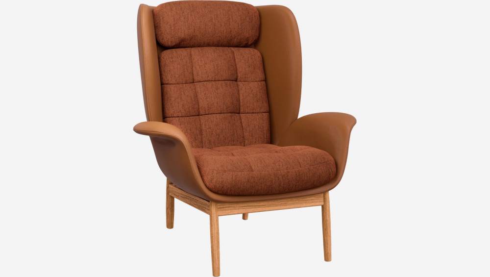 Fauteuil en cuir Savoy cognac et tissu Copparo - Orange rouille 