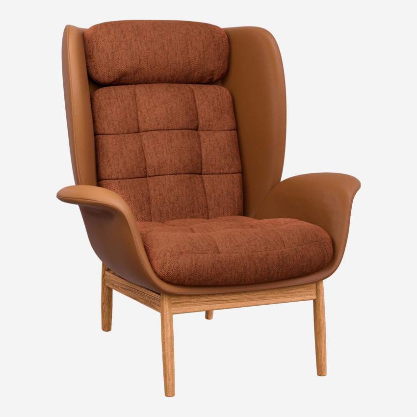 Fauteuil en cuir Savoy cognac et tissu Copparo - Orange rouille 