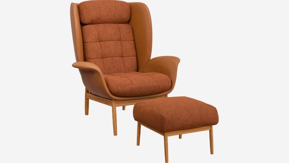 Fauteuil en cuir Savoy cognac et tissu Copparo - Orange rouille 