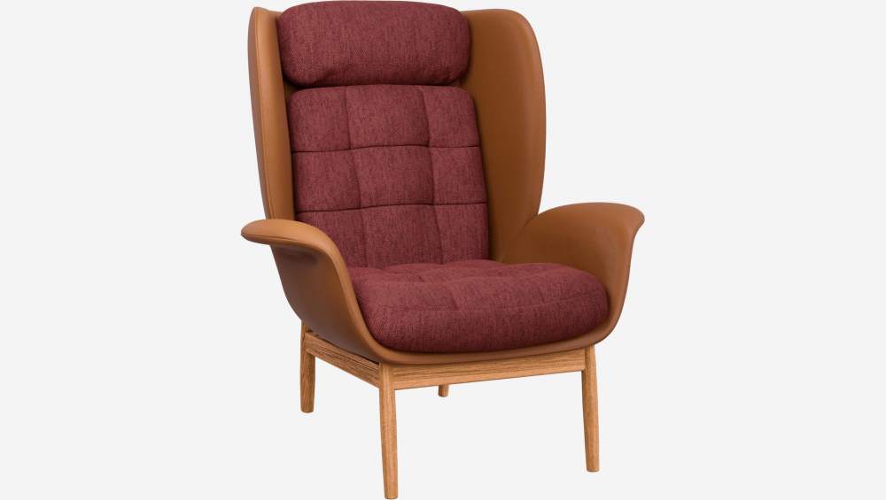 Fauteuil en cuir Savoy cognac et tissu Copparo - Rouge amourette 