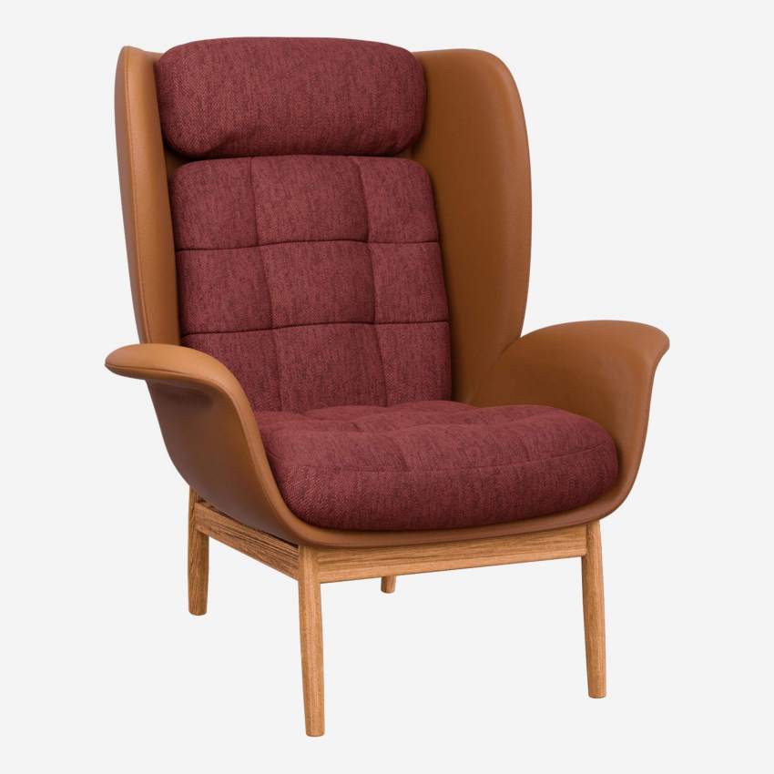 Fauteuil en cuir Savoy cognac et tissu Copparo - Rouge amourette 