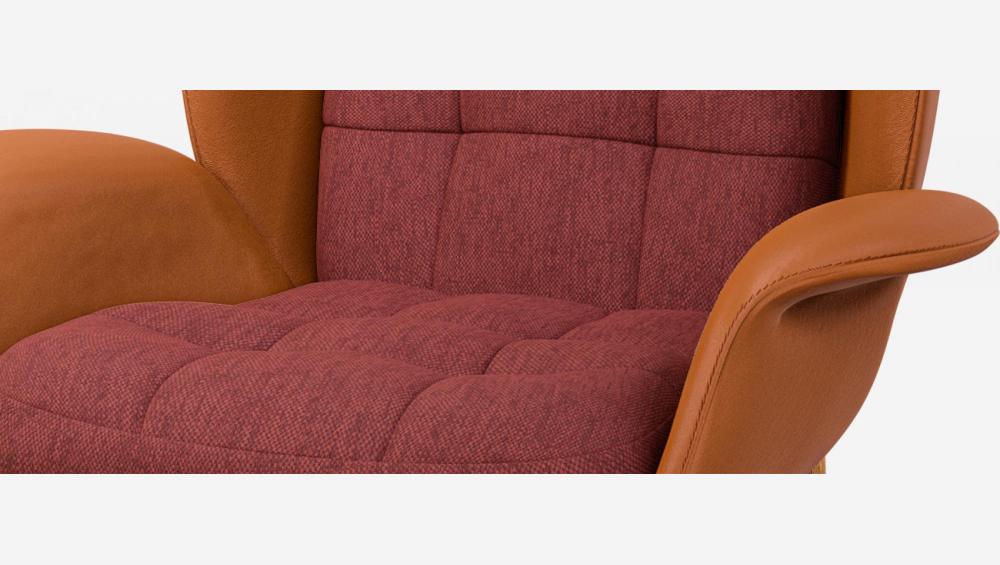 Fauteuil en cuir Savoy cognac et tissu Copparo - Rouge amourette 