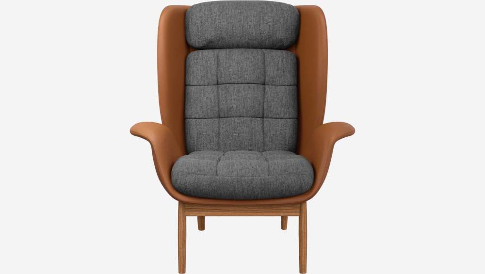 Fauteuil en cuir Savoy cognac et tissu Copparo - Gris ardoise 