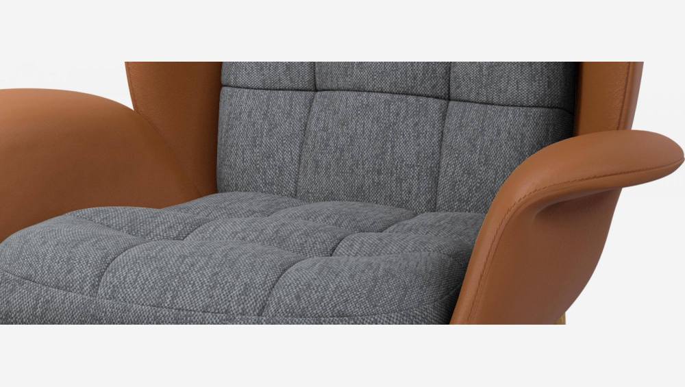 Fauteuil en cuir Savoy cognac et tissu Copparo - Gris ardoise 