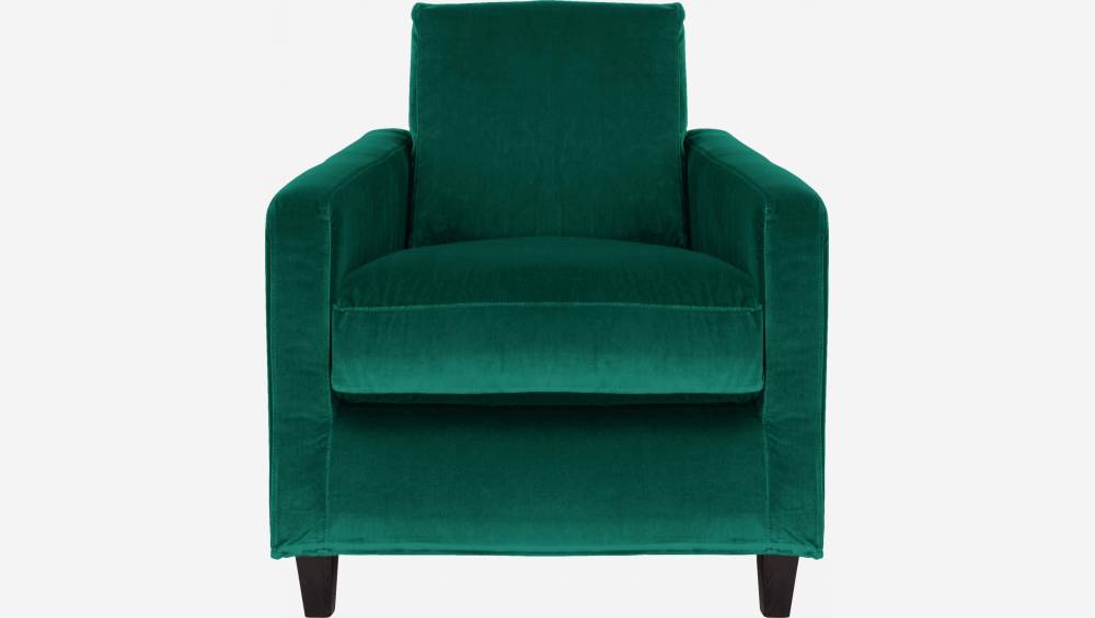 Fauteuil en velours - Vert - Pieds noirs