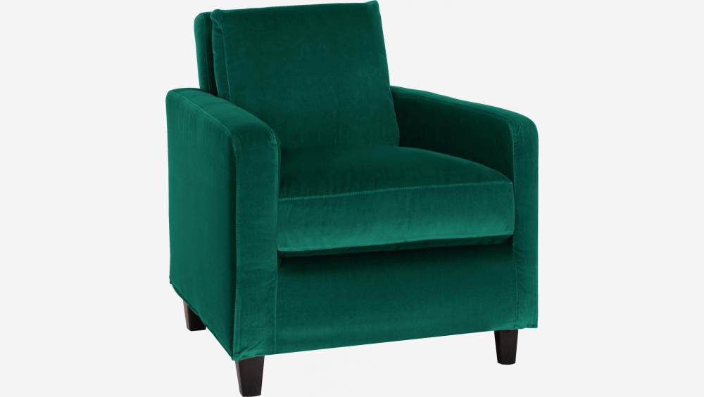 Fauteuil en velours - Vert - Pieds noirs