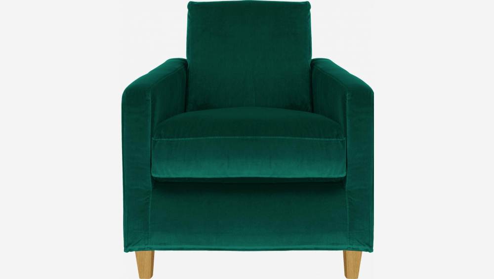 Fauteuil en velours - Vert - Pieds clairs