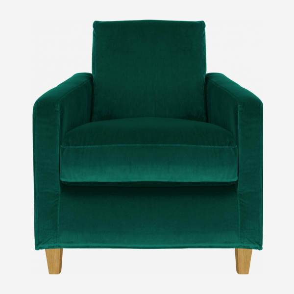 Fauteuil en velours - Vert - Pieds clairs