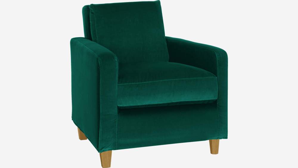 Fauteuil en velours - Vert - Pieds clairs