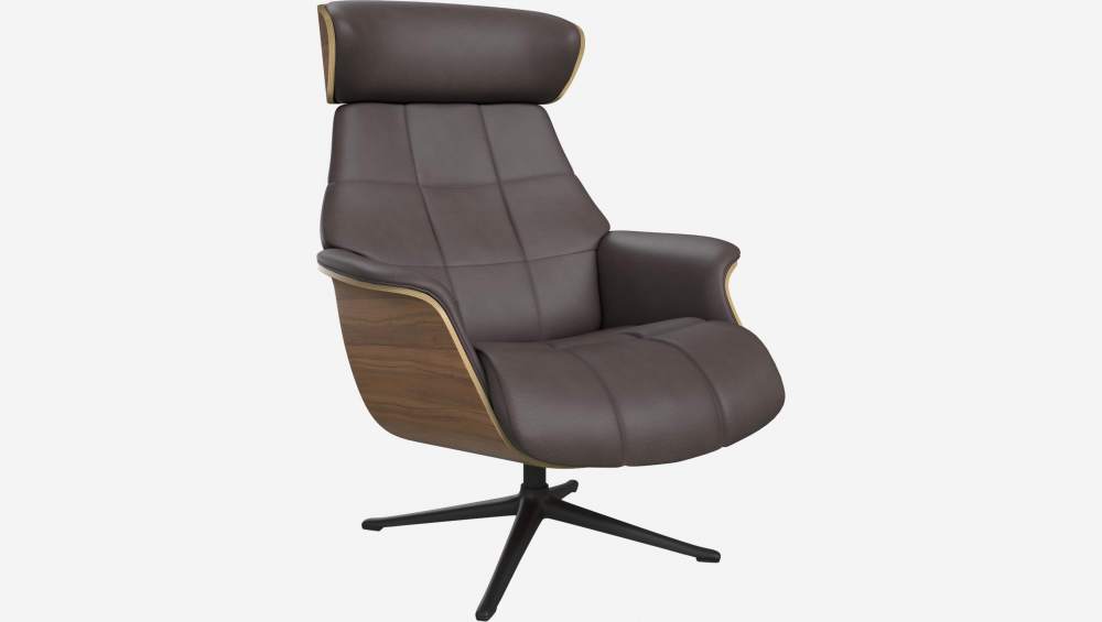 Fauteuil en noyer et cuir Savoy - Marron tonka - Pied noir