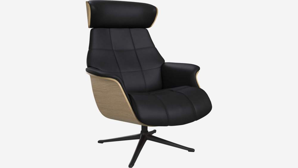 Fauteuil en chêne et cuir Savoy - Noir obsidienne - Pied noir