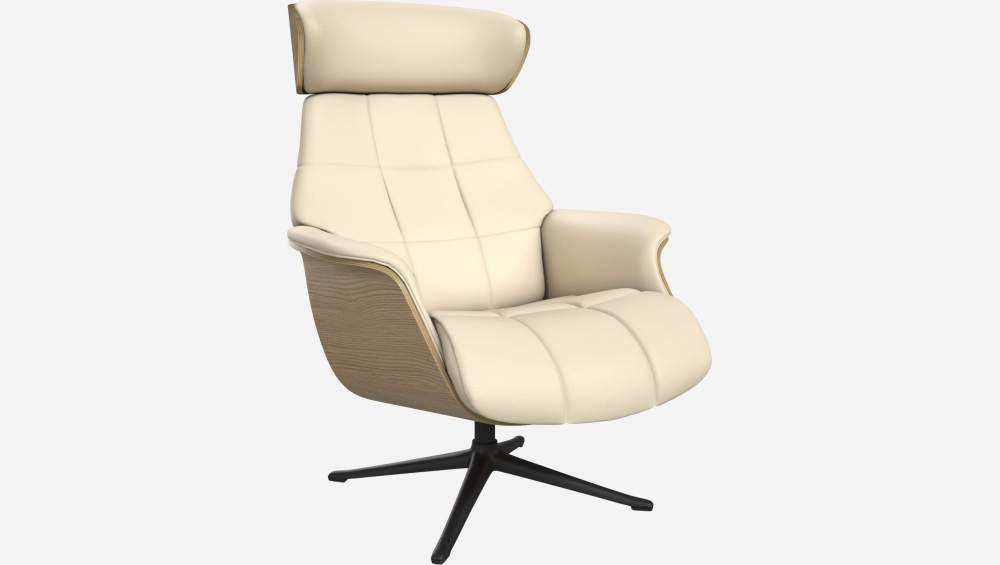 Fauteuil en chêne et cuir Savoy - Blanc albâtre - Pied noir