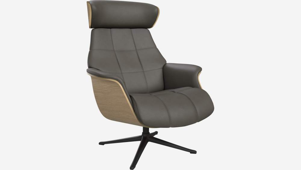 Fauteuil en chêne et cuir Savoy - Gris ardoise - Pied noir