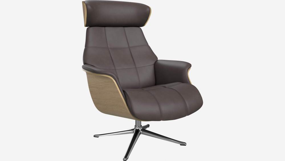 Fauteuil en chêne et cuir Savoy - Marron tonka - Pied aluminium