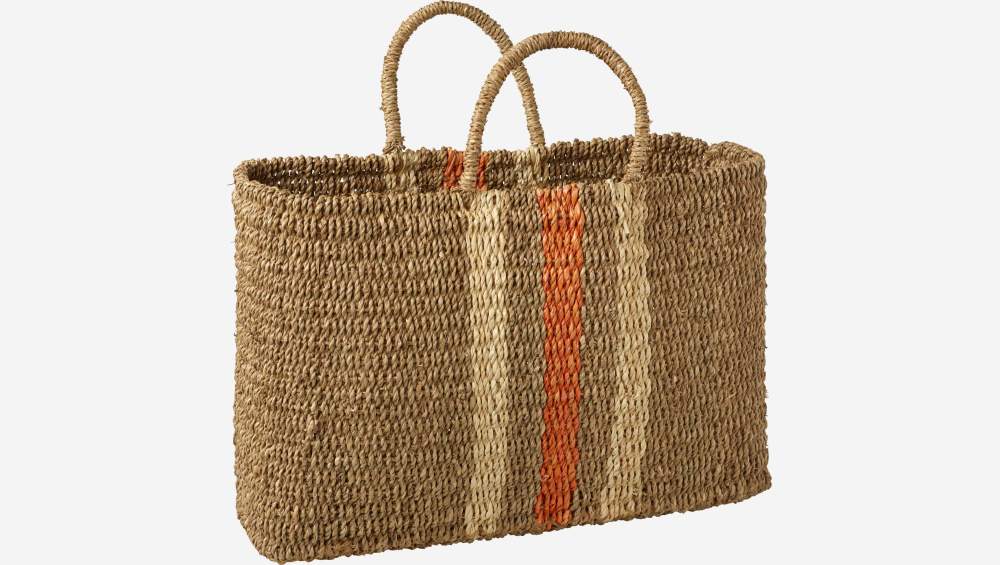 Panier de rangement en jonc de mer avec anses - 49 x 16 x 42 cm - Multicolore