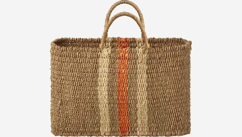 Panier de rangement en jonc de mer avec anses - 49 x 16 x 42 cm - Multicolore