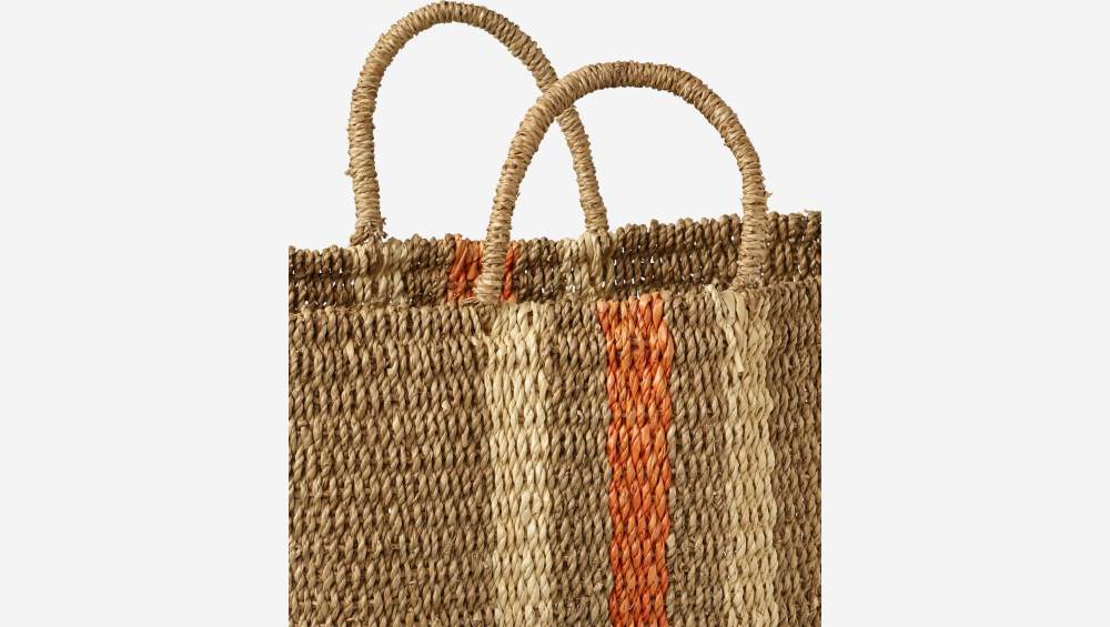 Panier de rangement en jonc de mer avec anses - 49 x 16 x 42 cm - Multicolore