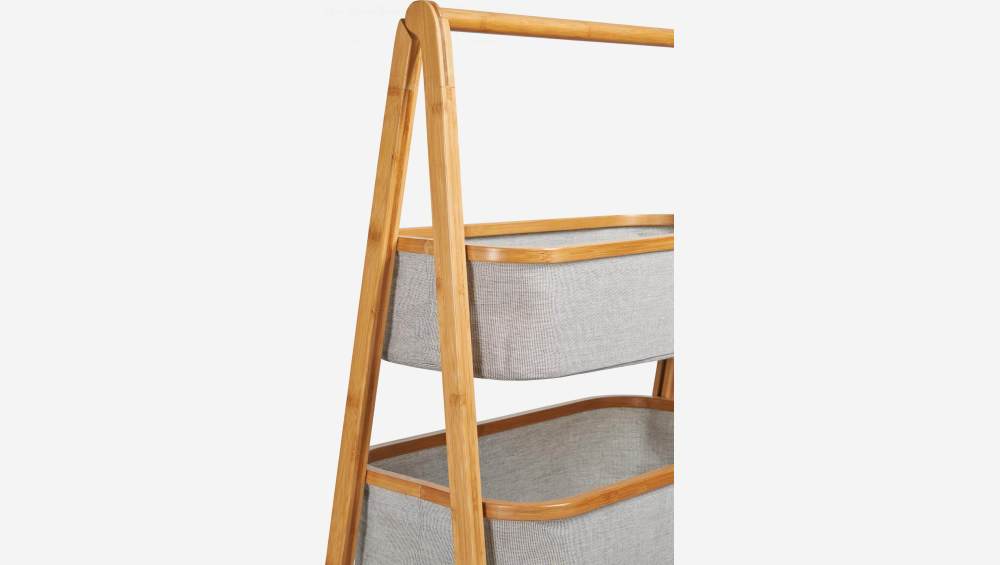 Etagère 3 paniers en bambou et tissu - Gris