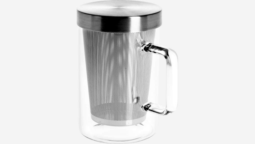 Mug en verre 12cm avec filtre intégré en inox