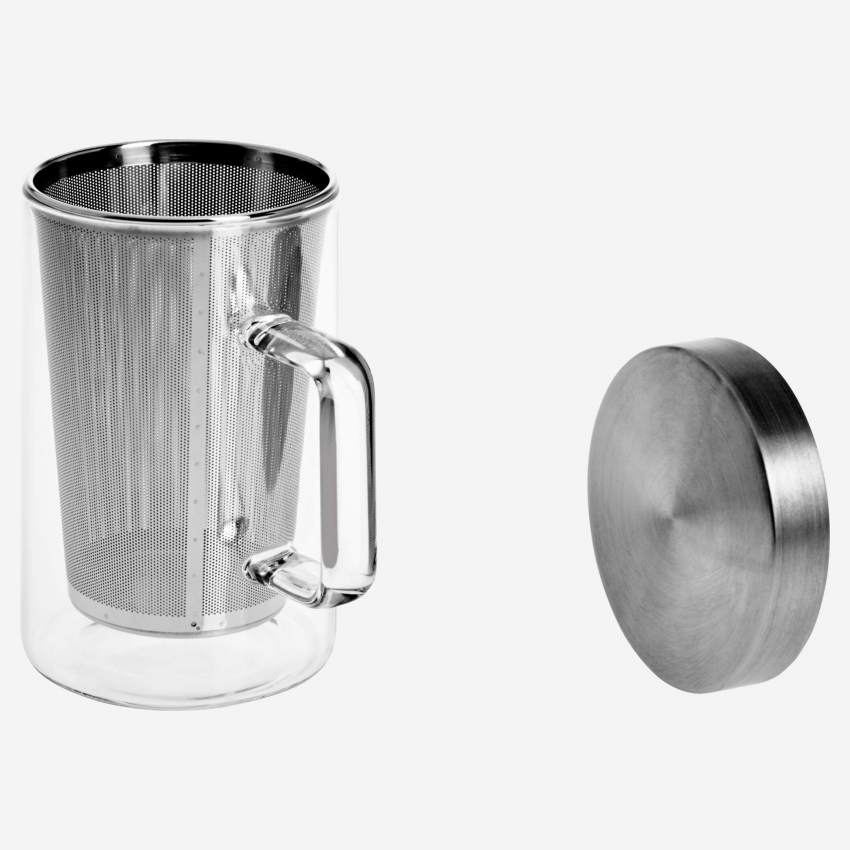 Mug en verre 12cm avec filtre intégré en inox