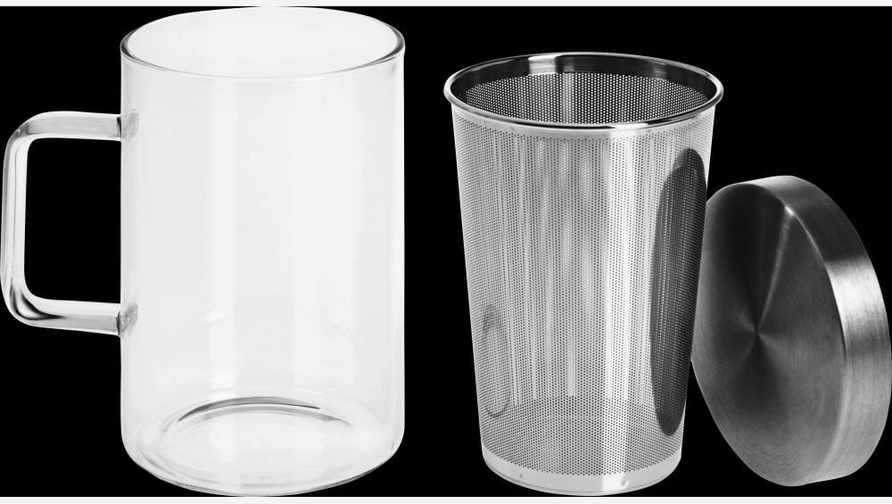 Mug en verre 12cm avec filtre intégré en inox